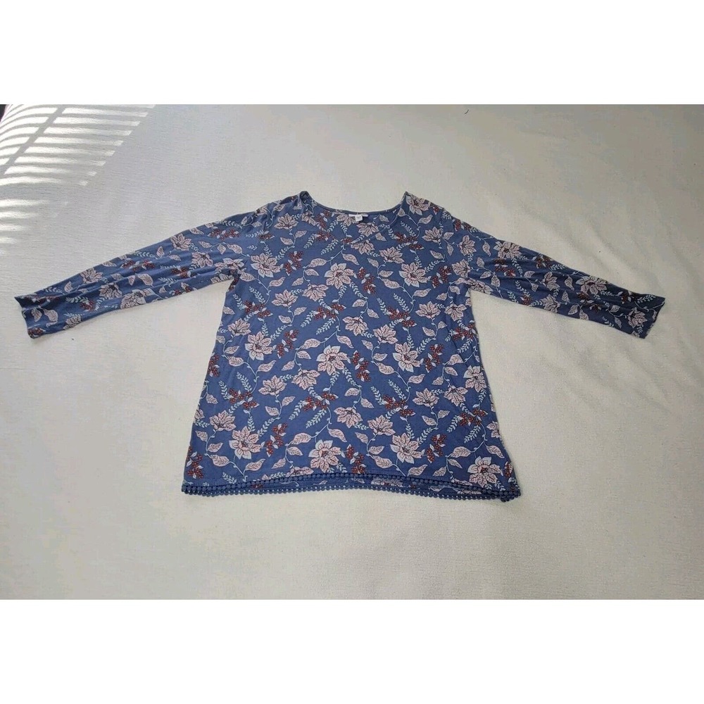 J Jill Top Tunic Women’s Floral Patchwork Print Tank Pink Blue Size L Cottage